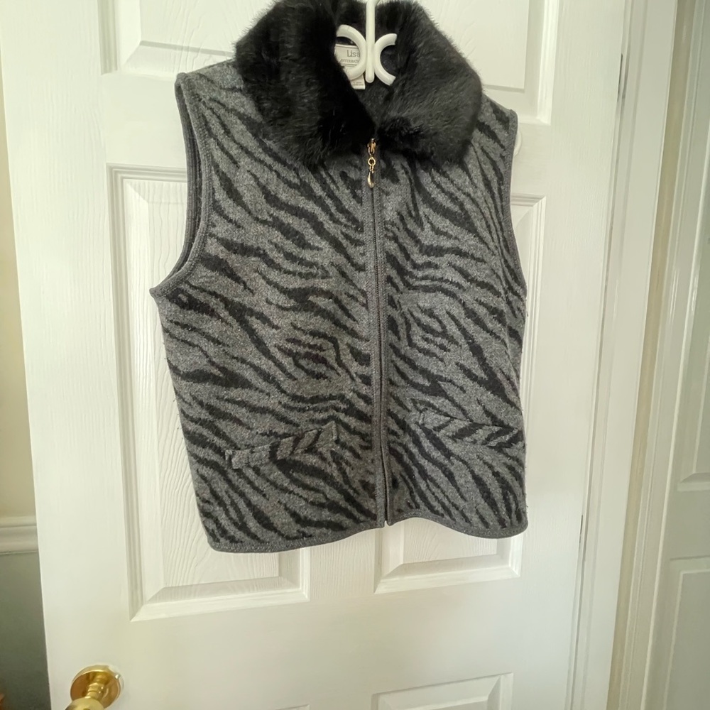Lisa International Wool Vest with Faux Fur